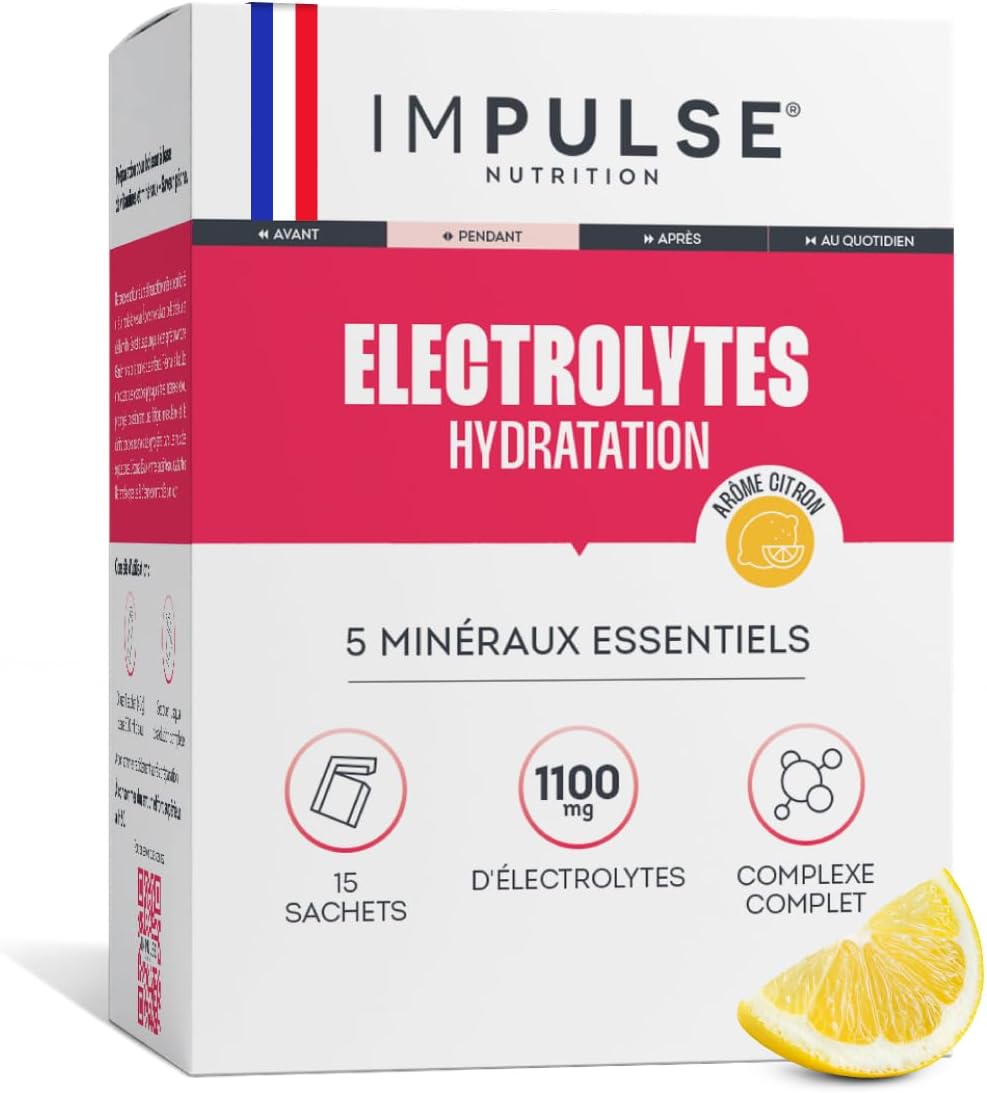 Detalle de Impulse Nutrition Électrolytes Poudre Citron – Hydratation, Énergie et Endurance (15 sachets)