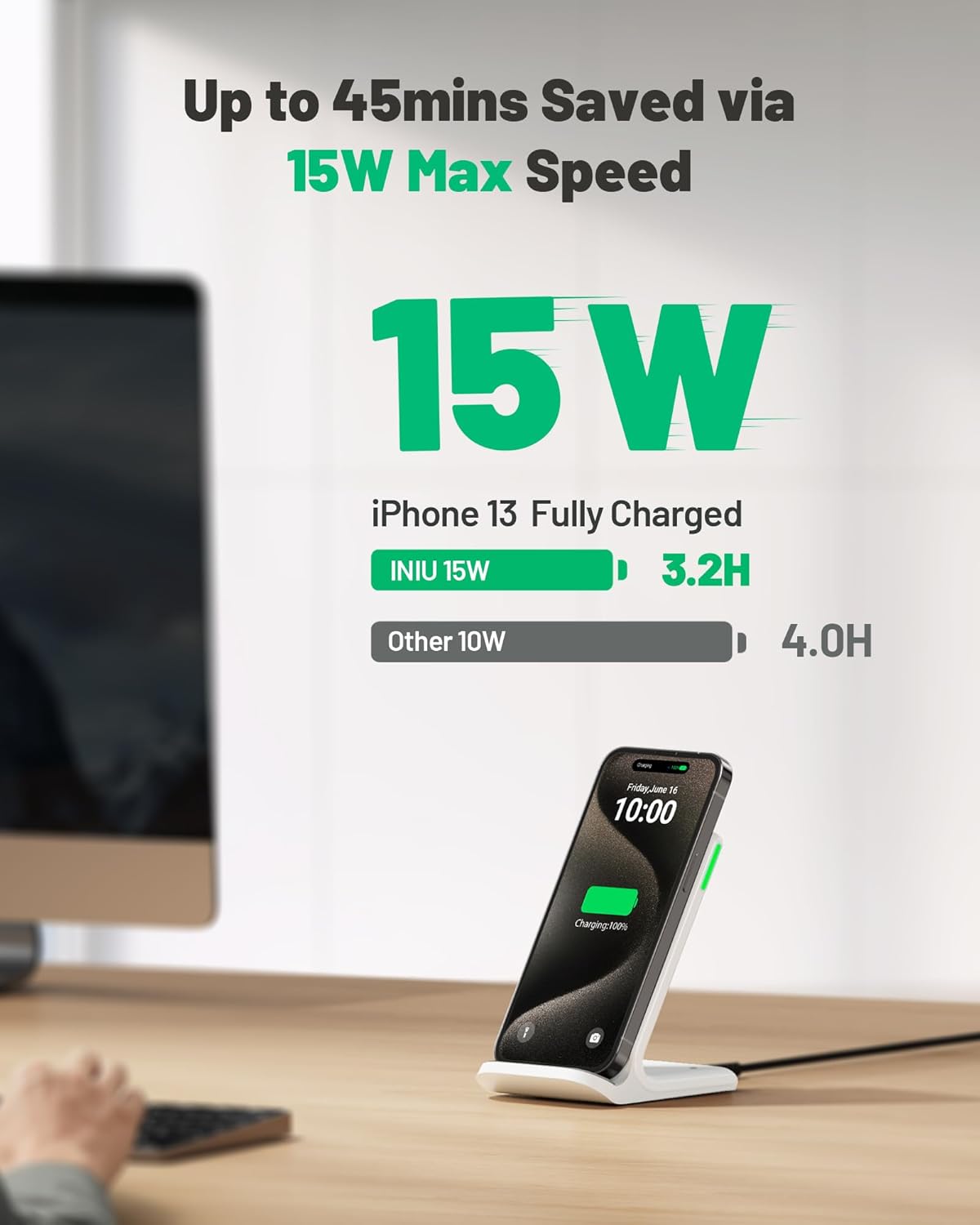 Thumbnail 1 de INIU Wireless Charger (weiß, 15 W) – induktive Ladestation für iPhone, Samsung & mehr