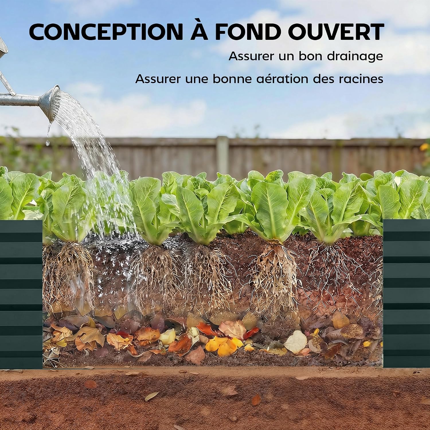Detalle 2 de Outsunny Jardinière rectangulaire Potager en acier avec fond ouvert, 150 x 70 x 30 cm, noir