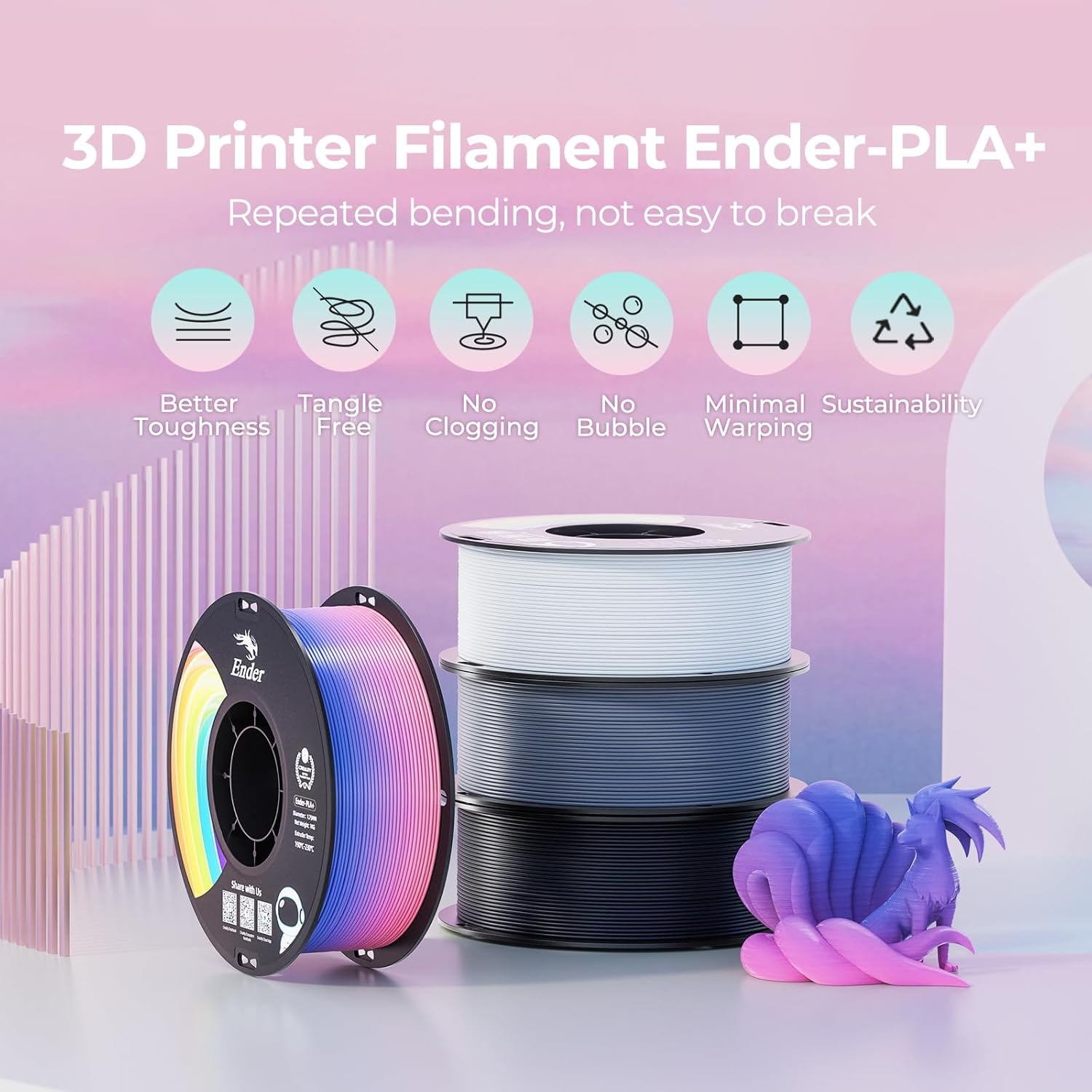 Thumbnail 1 de Creality Filamento PLA 1,75 mm PLA+ per stampante 3D e penna 3D, bobina da 1 kg (multicolore), precisione ± 0,02 mm