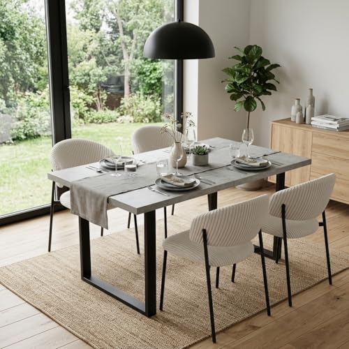 Detalle 2 de JIEXI Ensemble table de salle à manger extensible avec 4 chaises rembourrées - style industriel moderne