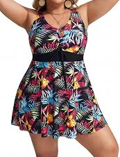 Detalle de Hanna Nikole Plus Size Tankini Set – Two-Piece Swimsuit with Tankini Top, Swim Shorts and Tummy Control