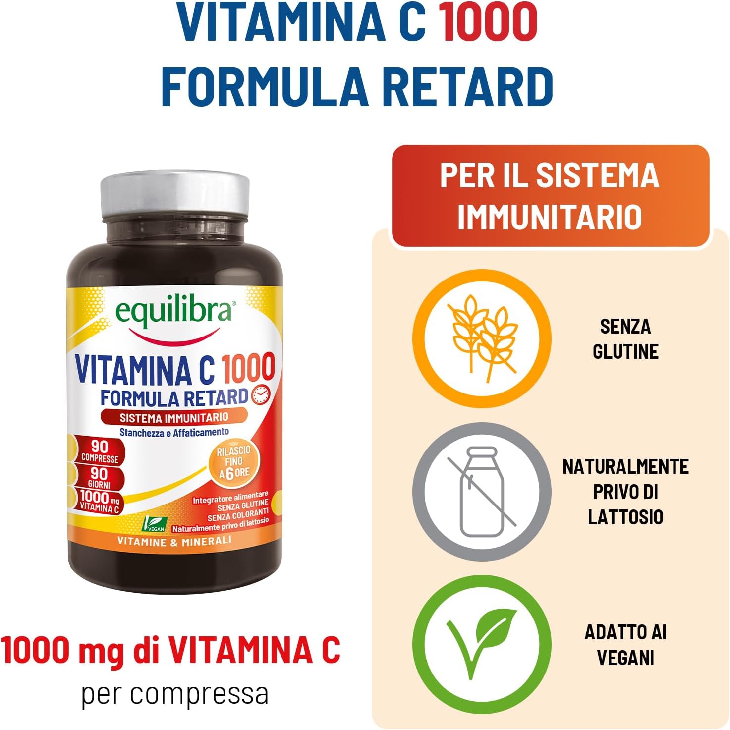 Detalle de Equilibra Vitamina C 1000 mg integratore 90 compresse 🍊