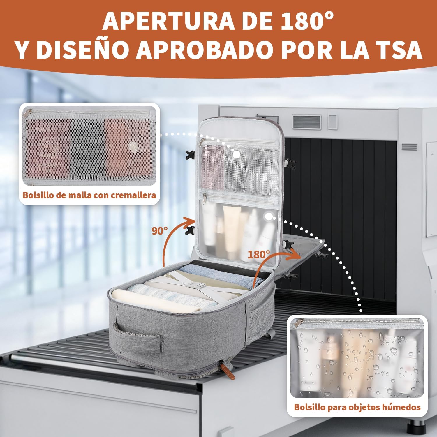 Thumbnail 3 de ZOMFELT Mochila de Cabina 24L 40x30x20 cm para Ryanair y Varios: 15,6" portátil, impermeable, gris