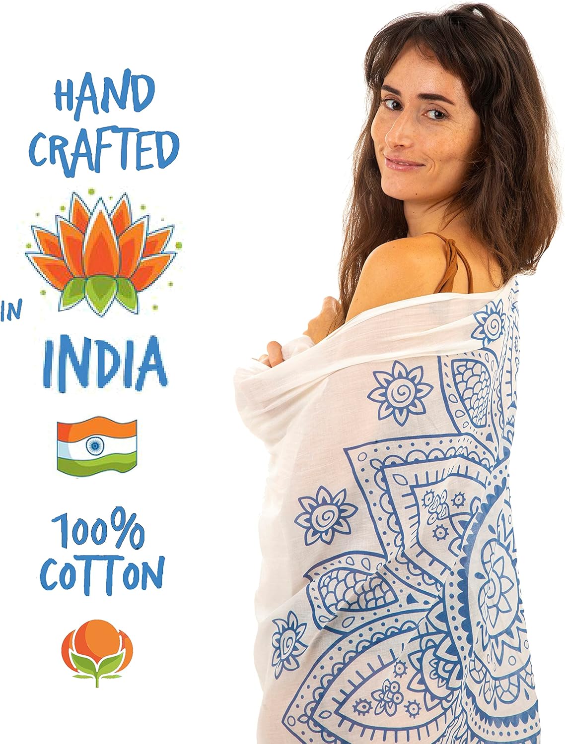 Thumbnail 1 de Mandala Life ART Paréo de plage pour femme en rayonne avec sac – Bleu boho chic