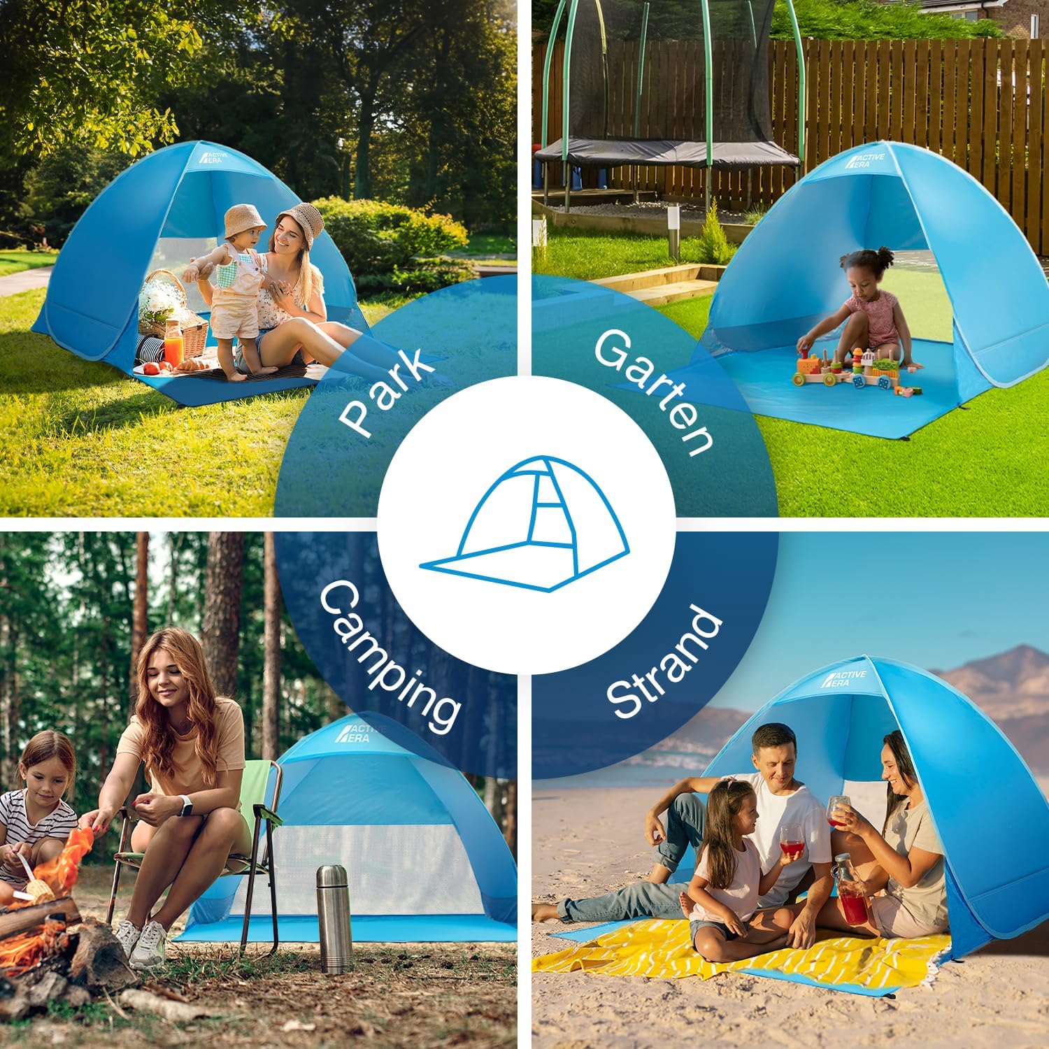 Thumbnail 6 de Active Era Pop Up Strandmuschel mit UV-Schutz UPF 50+ (2–3 Personen) – Blau