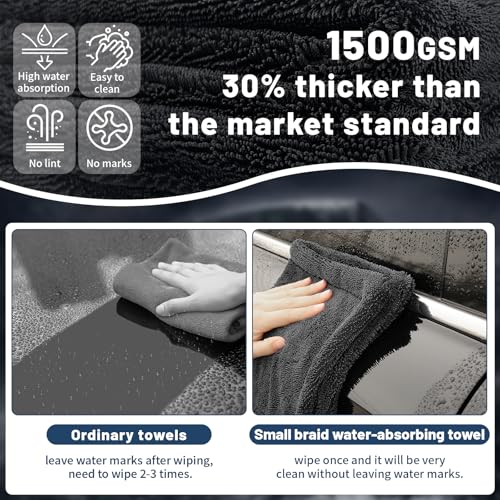 Thumbnail 4 de Ghguole 2pcs 90x70cm Toalla Secado Coche Grande, 1500GSM, Microfibra Doble Cara