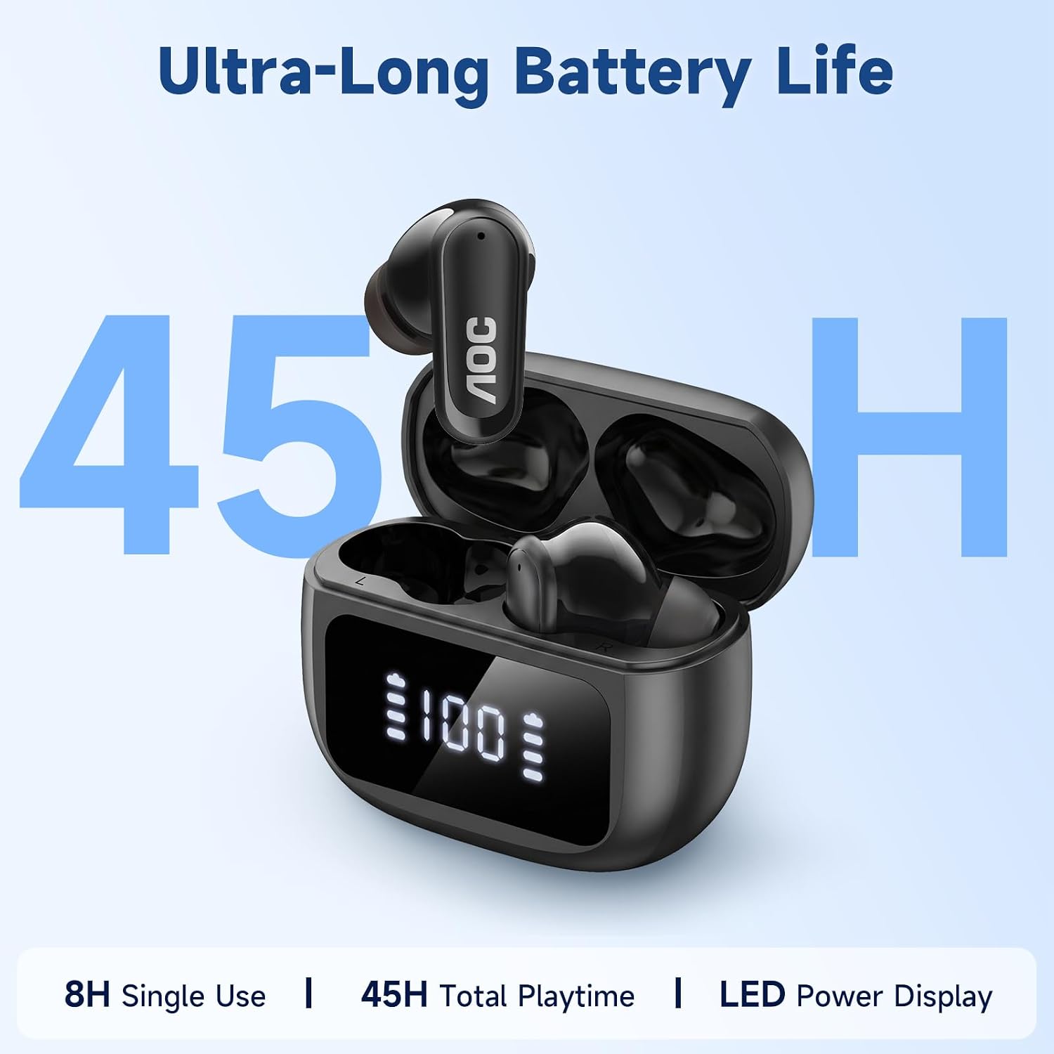 Detalle de AOC Wireless Earbuds Bluetooth 6.0 with ANC, 40H Playtime and LED Case Display