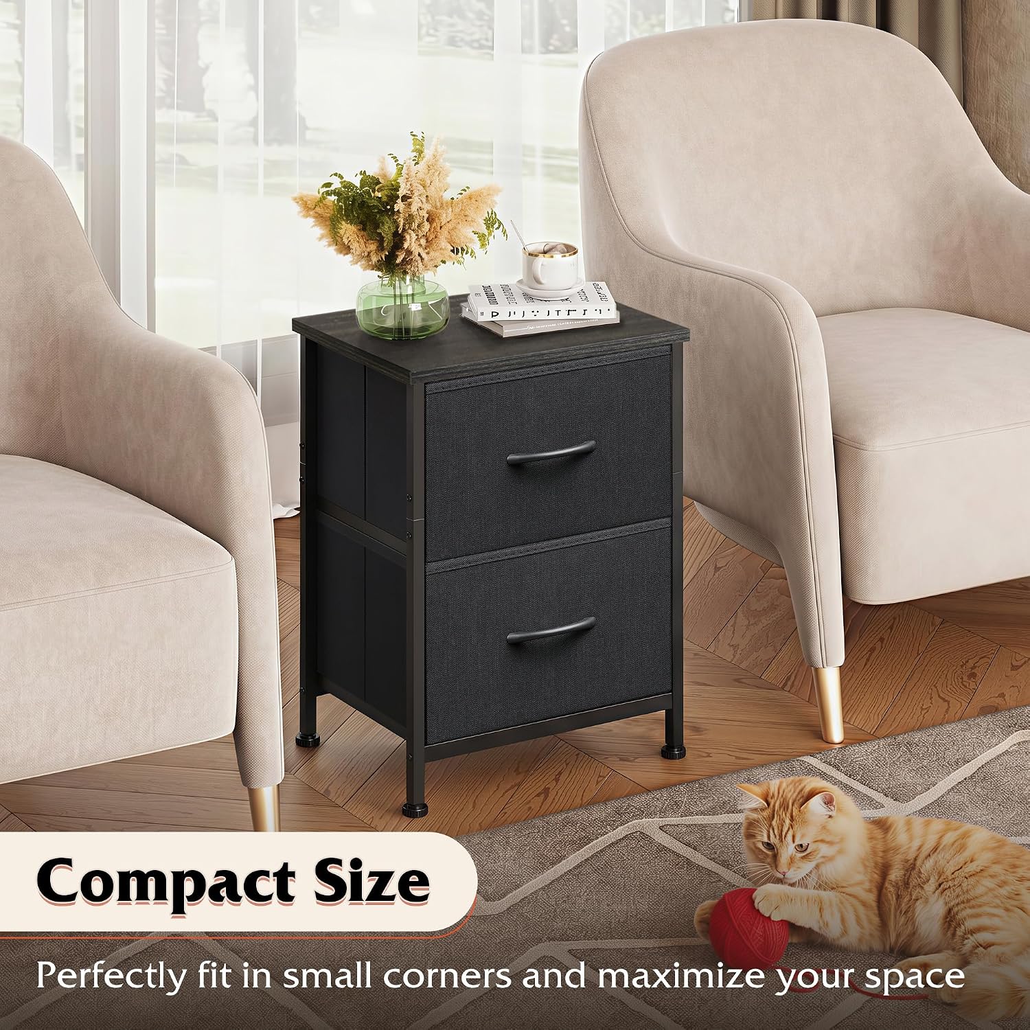Thumbnail 6 de WLIVE Black Night Stand small dresser with 2 drawers ๐