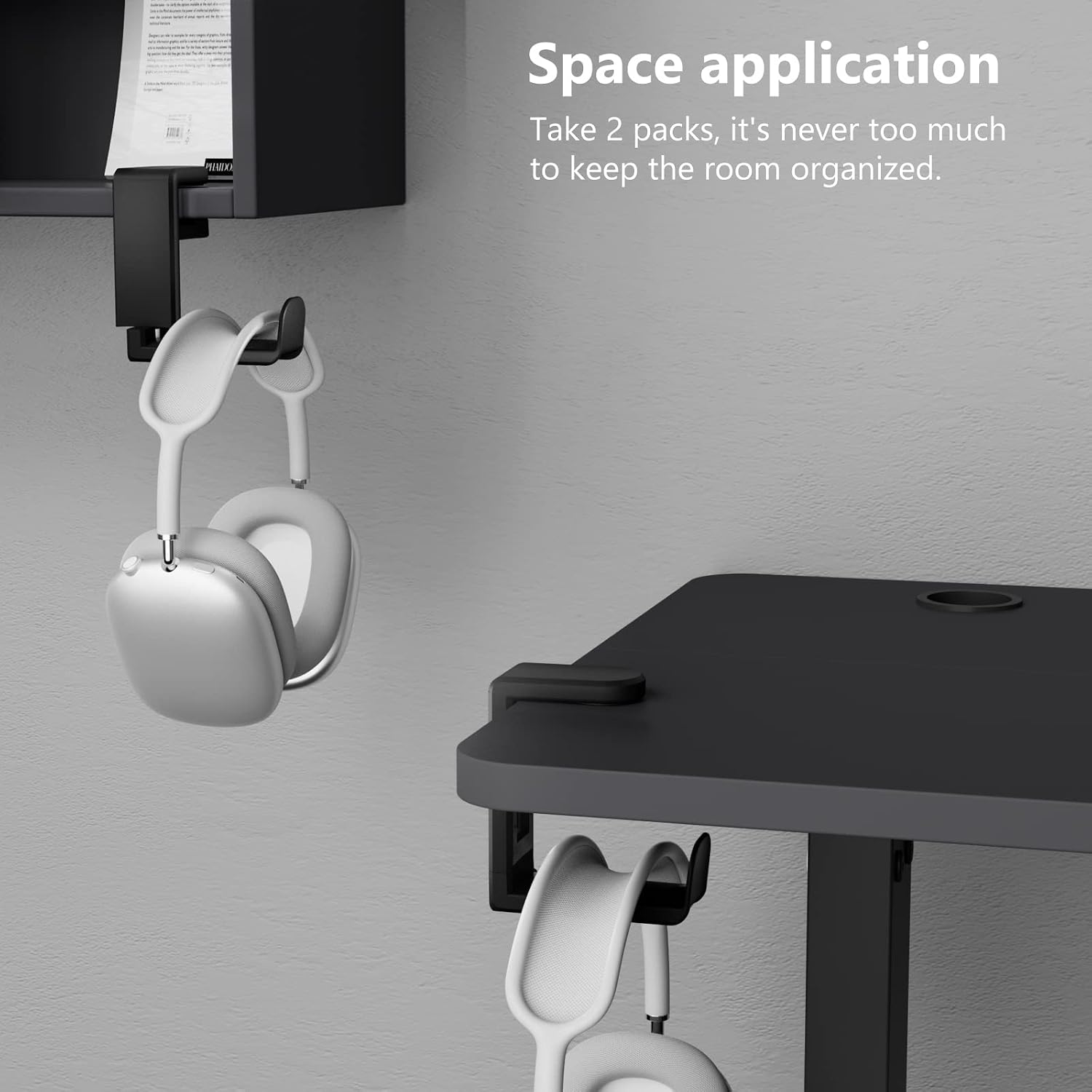 Detalle de EURPMASK Rotating Clamp-On Headphone Stand (2 Pack) with 360° Swivel & Cable Clip Organizer