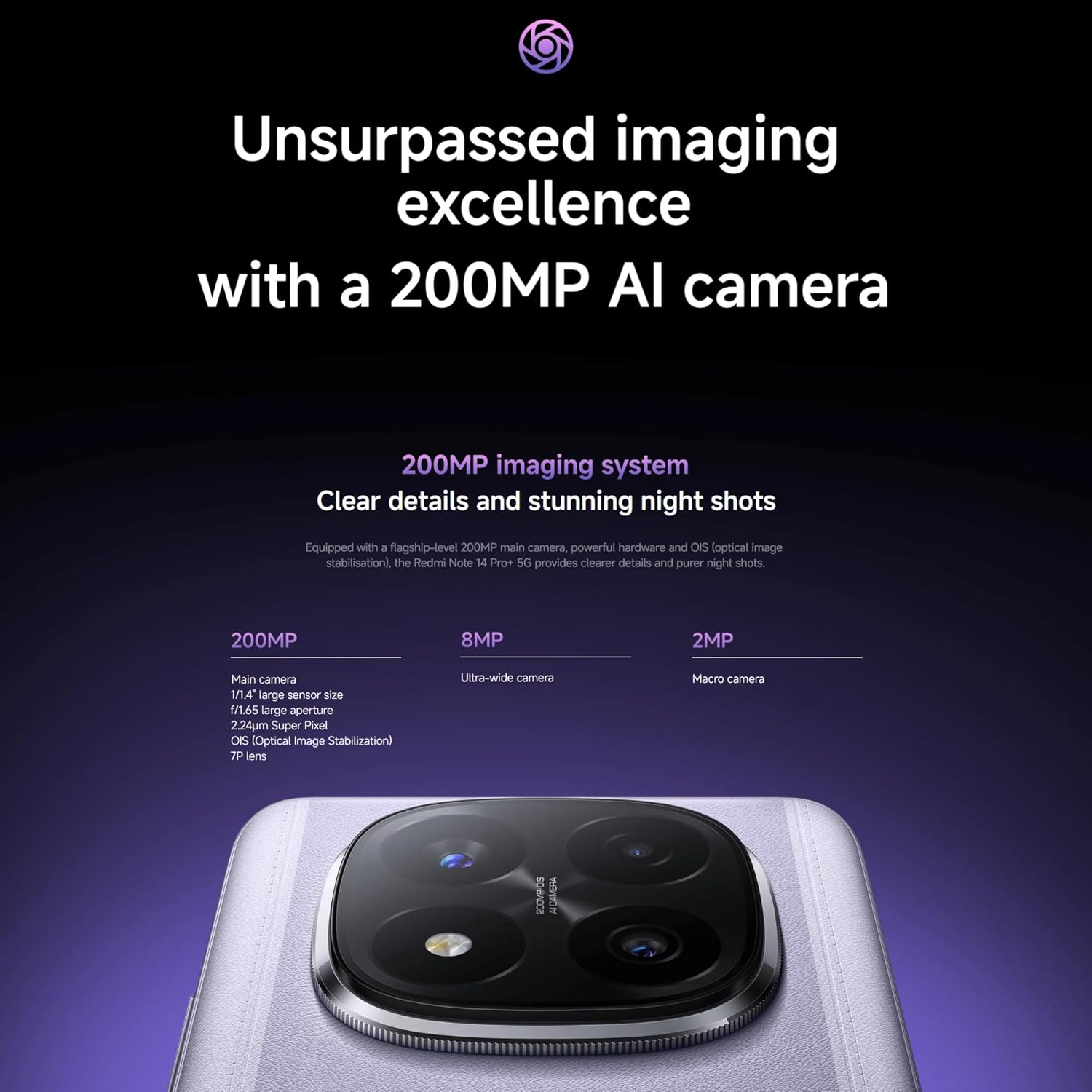Thumbnail 6 de Xiaomi Redmi Note 14 Pro+ 5G (12+512GB) Purple — 200MP AI camera, IP68, 120W HyperCharge