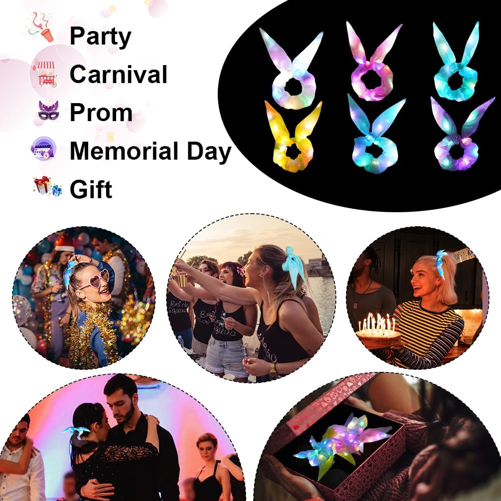 Thumbnail 6 de URAQT Scrunchies LED da donna con orecchie di coniglio, copricapo luminoso a modalità flash