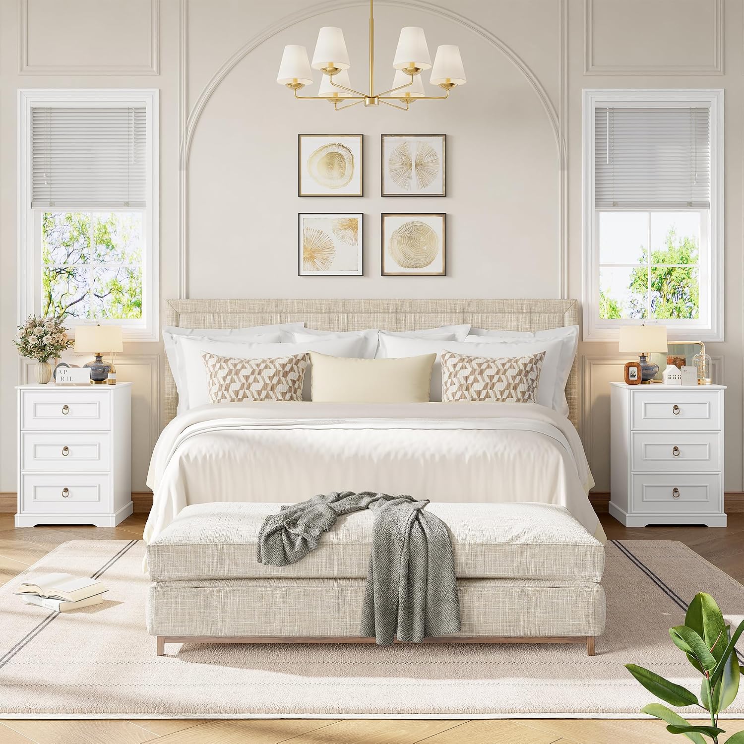 Detalle 2 de FOREHILL M312 – biały stolik nocny z 3 szufladami, 45,5 × 38 × 64 cm