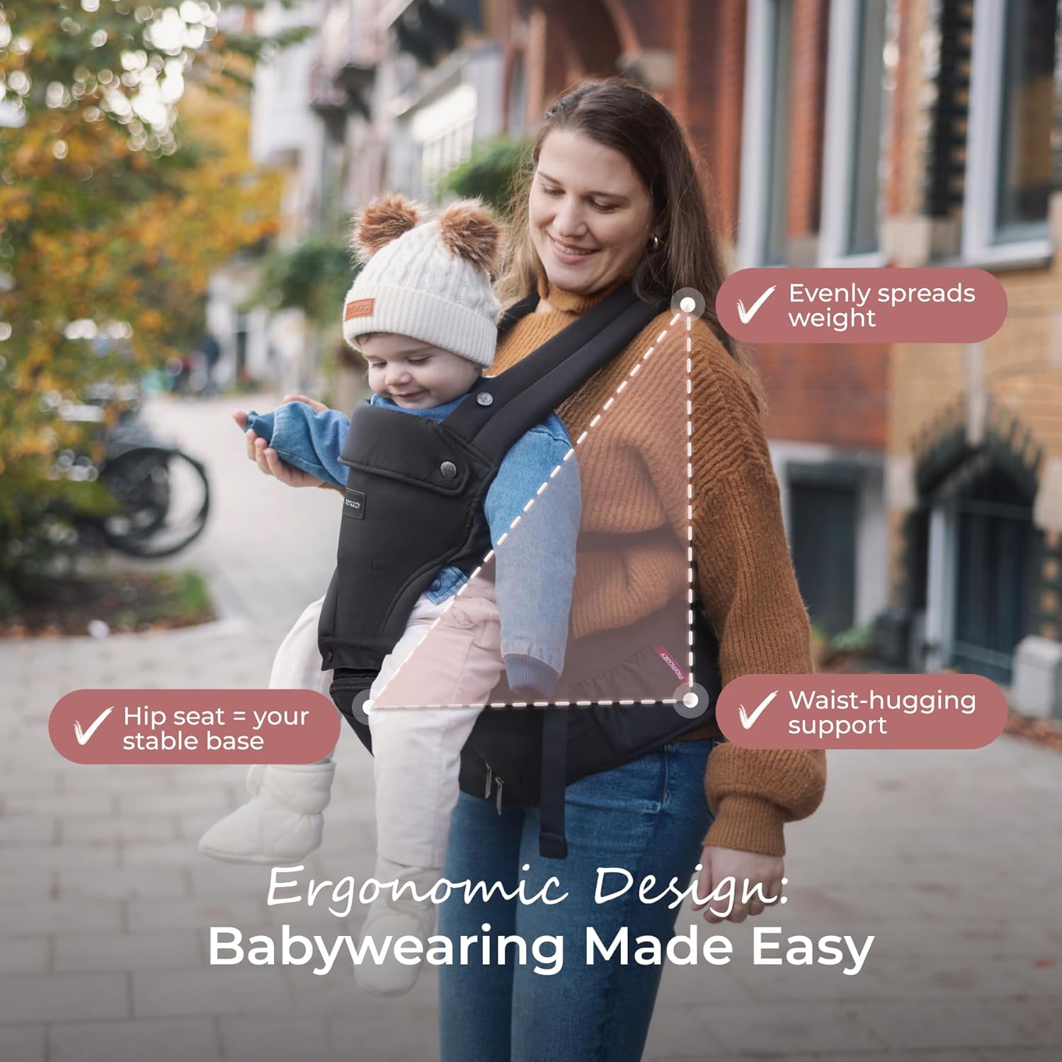 Detalle de Momcozy Baby Carrier with Hip Seat | 2-in-1 Forward-Facing Carrier for Active Babies
