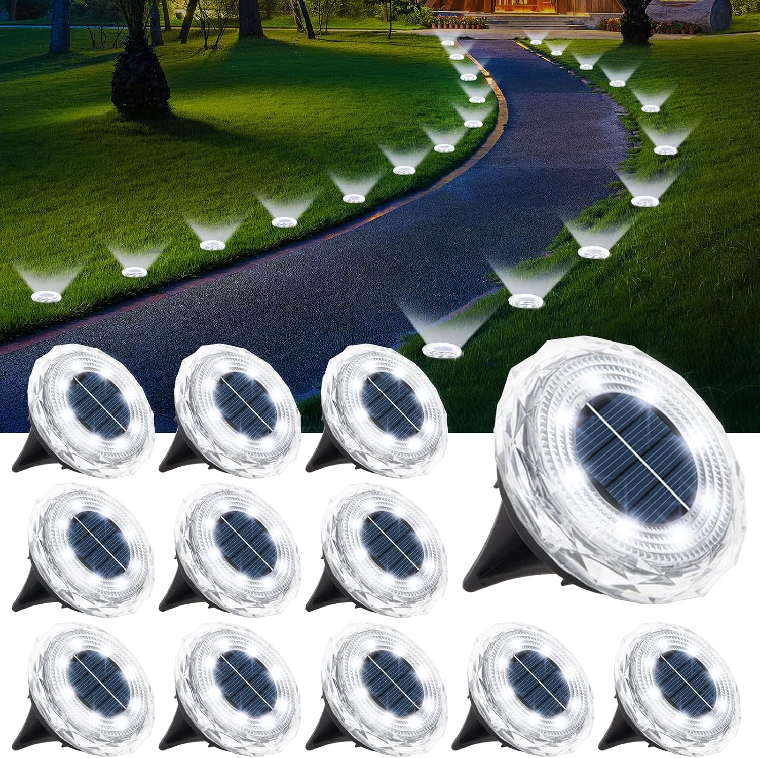 Detalle de echosari Solar Ground Lights 12 Pack – Auto ON/OFF IP65 cool white driveway and pathway garden lights