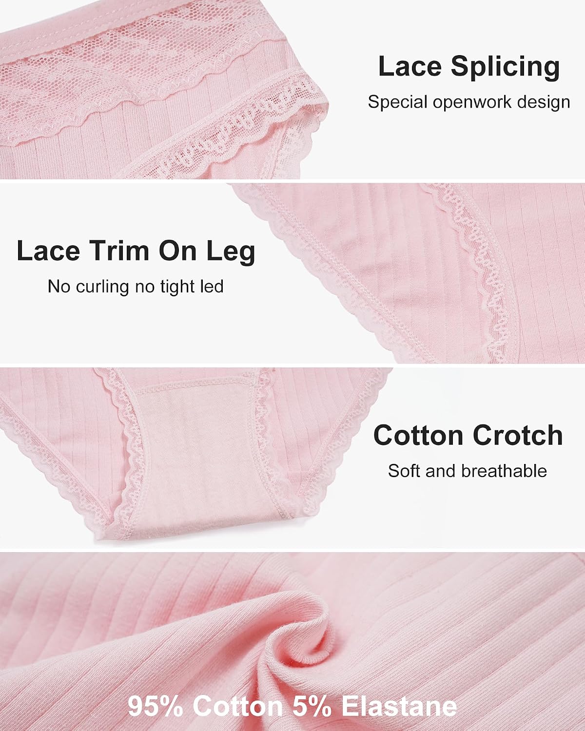 Detalle de Levao Culotte Femme Coton Dentelle – Lot de 6, slip brésilien coton doux et dentelle finesse