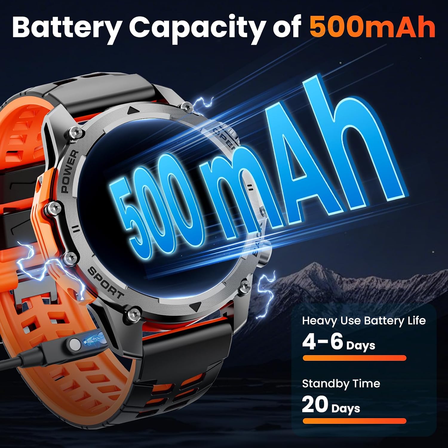 Detalle de Hwagol Military Smart Watch for Men with 1.52" HD Touch Display, Heart Rate/SpO2/Sleep Monitoring and Torch