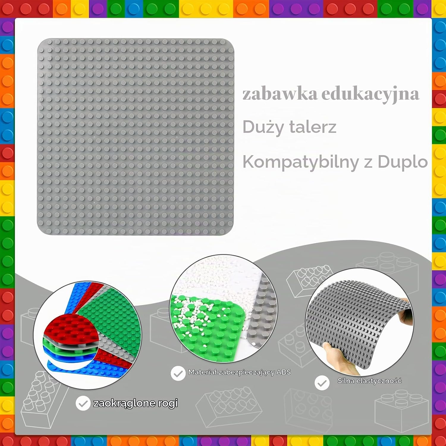 Thumbnail 2 de Cabeeskii duża szara płyta konstrukcyjna 38 × 38 cm, kompatybilna z LEGO DUPLO