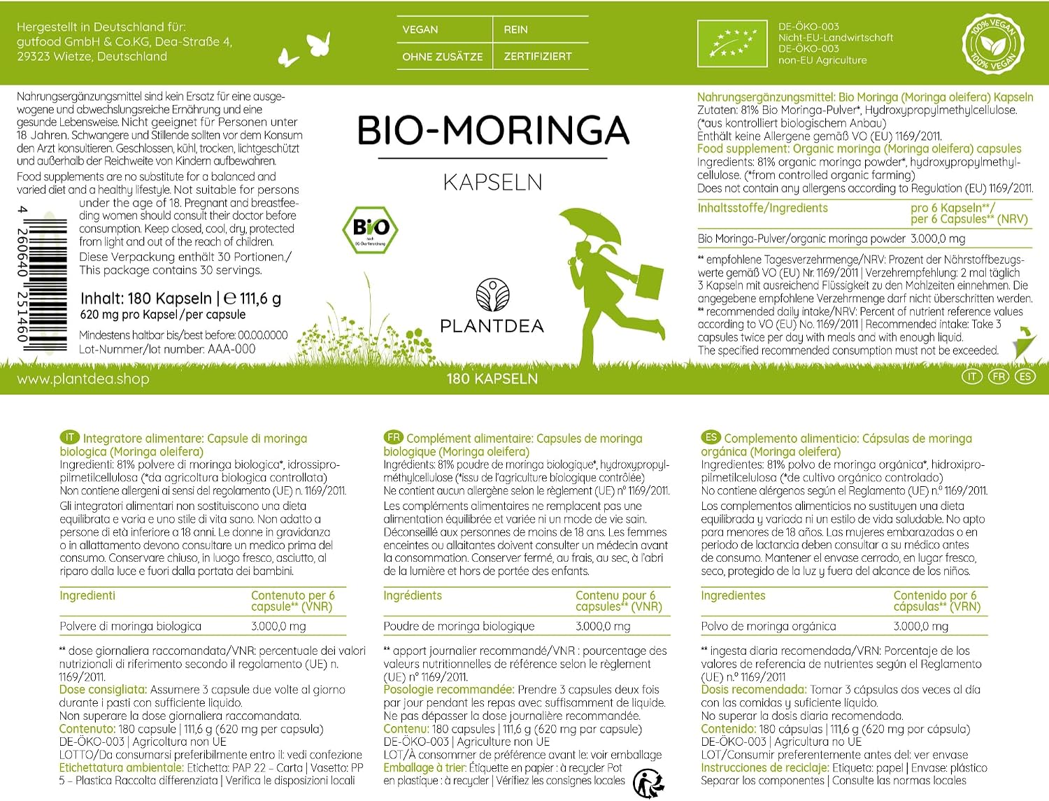 Thumbnail 4 de PlantDEA Bio Moringa Kapseln 3000 mg Tagesdosis