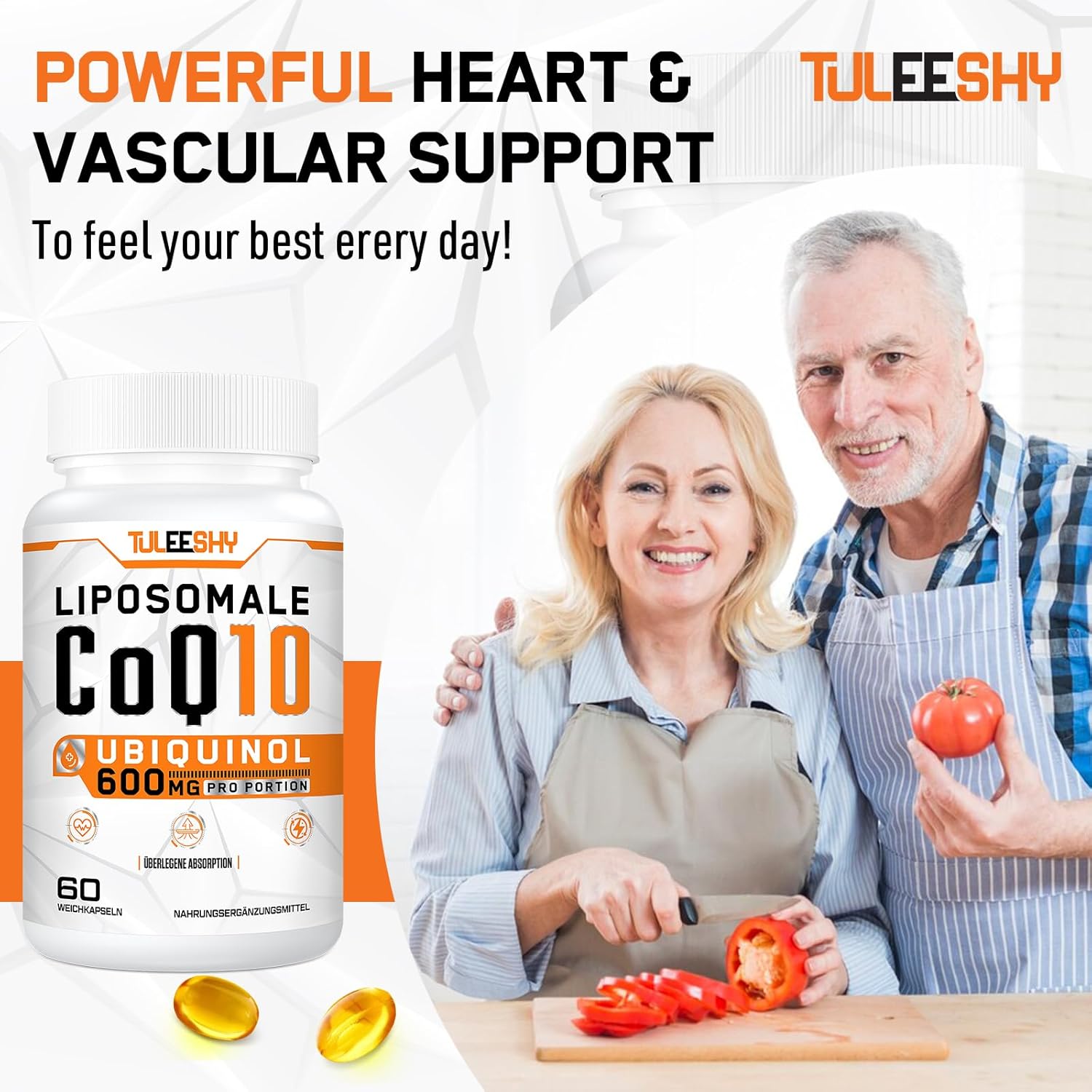 Detalle de Coenzyme Q10 liposomale Ubiquinol 600 mg - Tuleeshy, 60 gélules