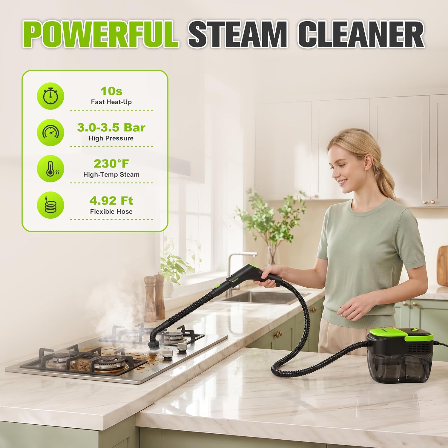 Detalle de poeuu JLC-NEW-201 Handheld Steam Cleaner, 3.5 Bar, 1.69 Qt Tank