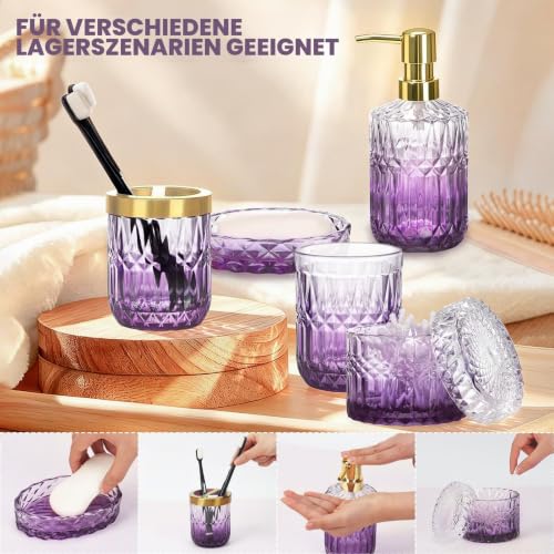 Thumbnail 5 de Hebaogugu Badezimmer-Set aus Glas, 5-teilig mit Seifenspender und Diamantschliff