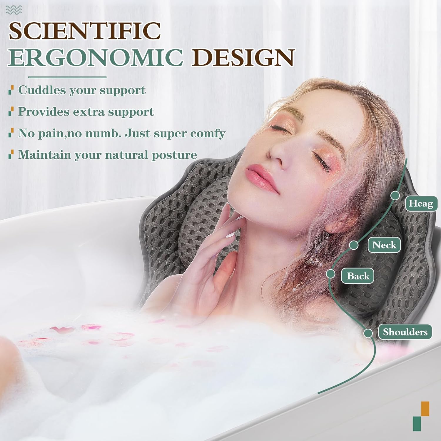 Detalle 2 de RUVINCE Ergonomic bath pillow with 6 suction cups