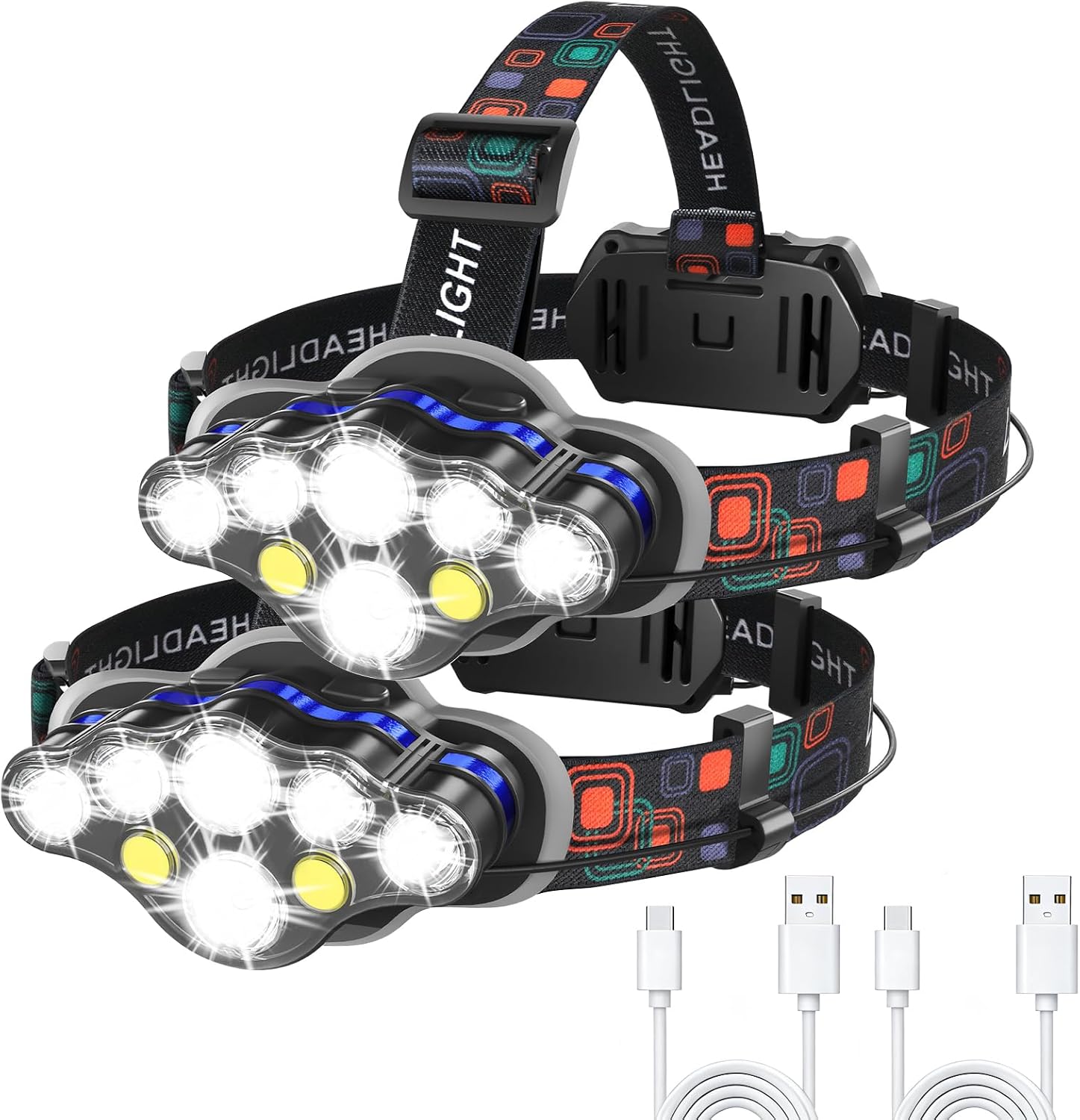 Detalle de MIOISY TG-TD073 Rechargeable LED Headlamp 2-Pack, 8 Modes, IPX4