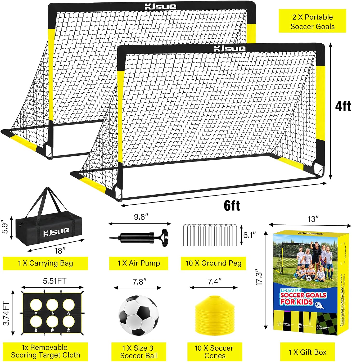 Detalle 2 de Kids Soccer Goal Backyard Set (2 Pack) — 6x4 ft Pop-Up Nets for Ages 3–12+