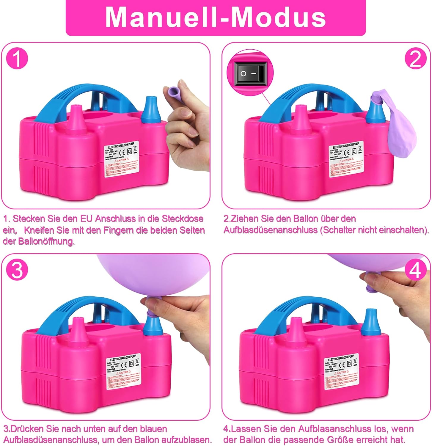 Thumbnail 4 de HELESIN Luftballonpumpe elektrisch 600 W mit 2 Inflationsmodi – tragbare Ballonpumpe für Deko von Geburtstag bis Weihnachten