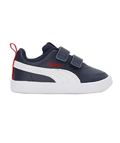 Detalle de PUMA Courtflex V2 V Inf: scarpe da ginnastica basse in pelle scamosciata per bambini, colore Peacoat/High Risk Red, taglia 26 EU