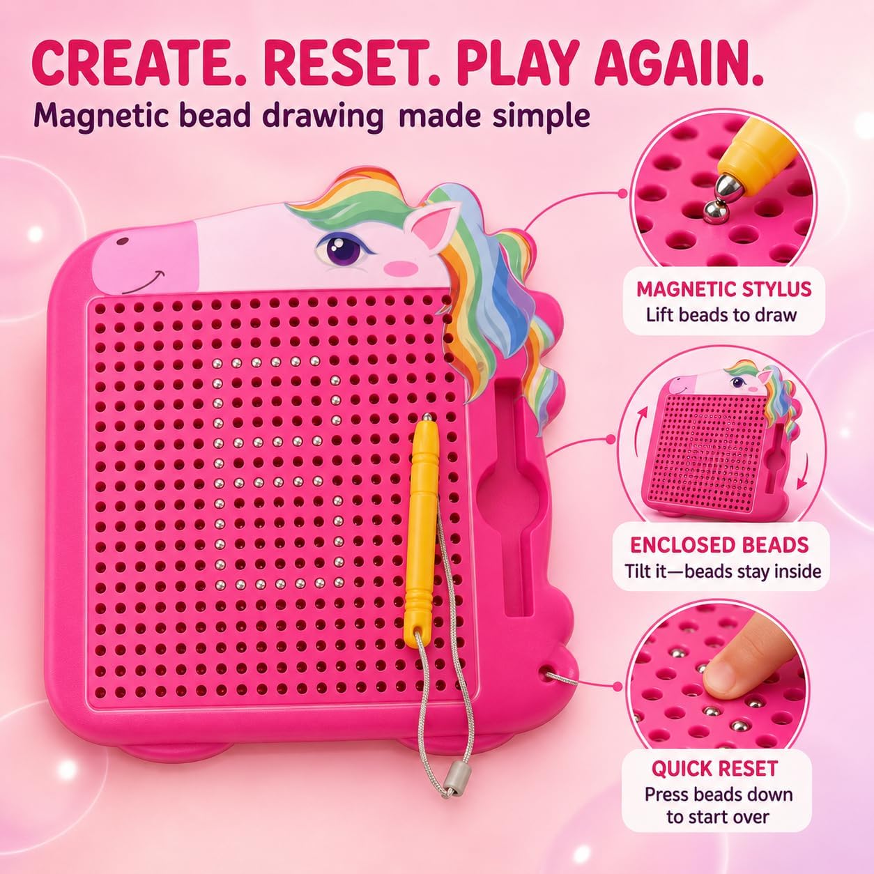 Detalle de MINGKIDS MKD230A Unicorn Magnetic Drawing Board with Stylus and 10 Patterns