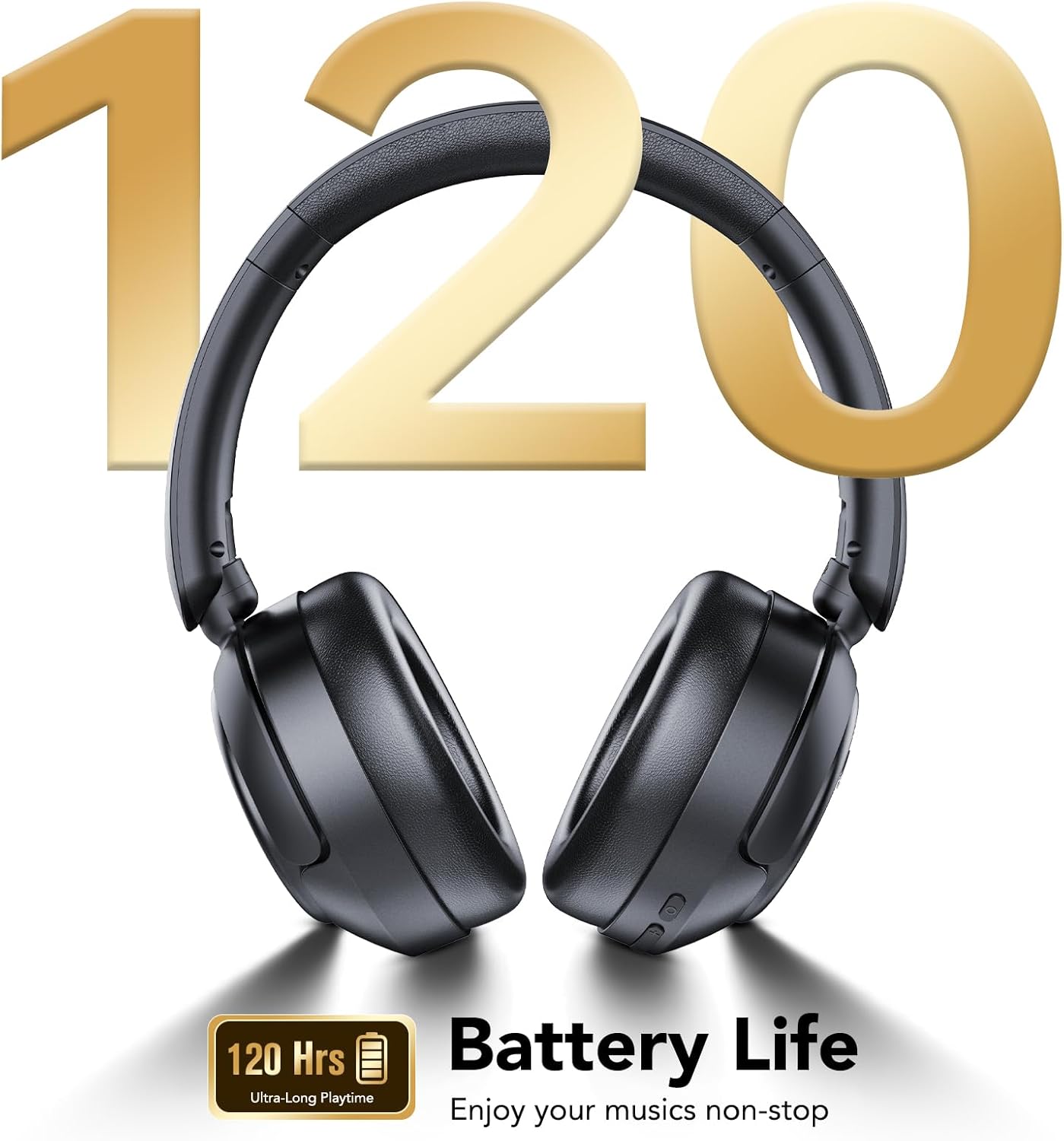 Detalle de Cuffie Wireless Bluetooth 5.4 con ANC ibrida, 6 preset EQ e 120 ore di riproduzione – Nero