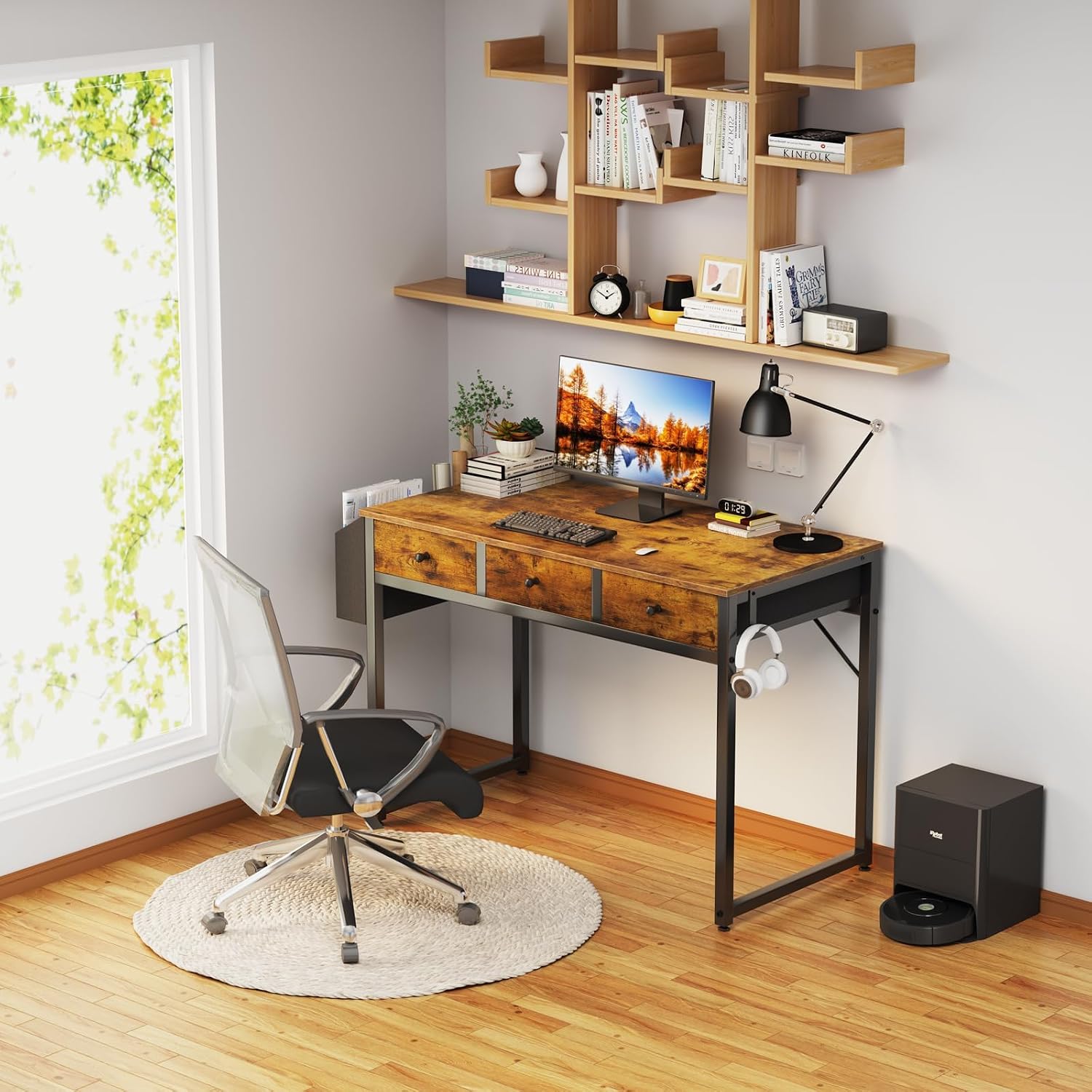 Detalle 2 de Lufeiya LFY-PD3-Brown – biurko komputerowe z 3 szufladami, 100,1 cm