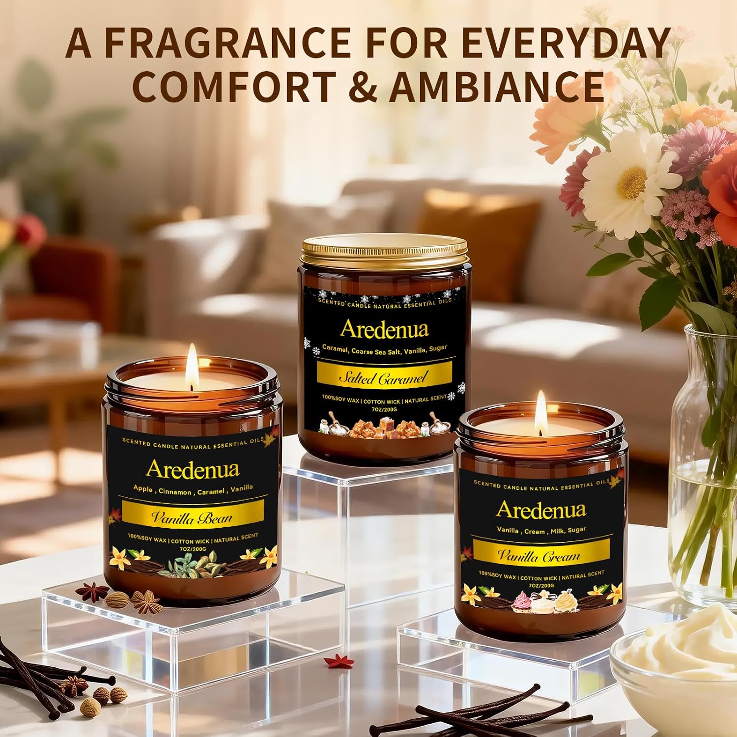Detalle 2 de Salted Caramel Candle | Odor Eliminating Soy Candle, 7oz, Up to 50 Hours Burn Time