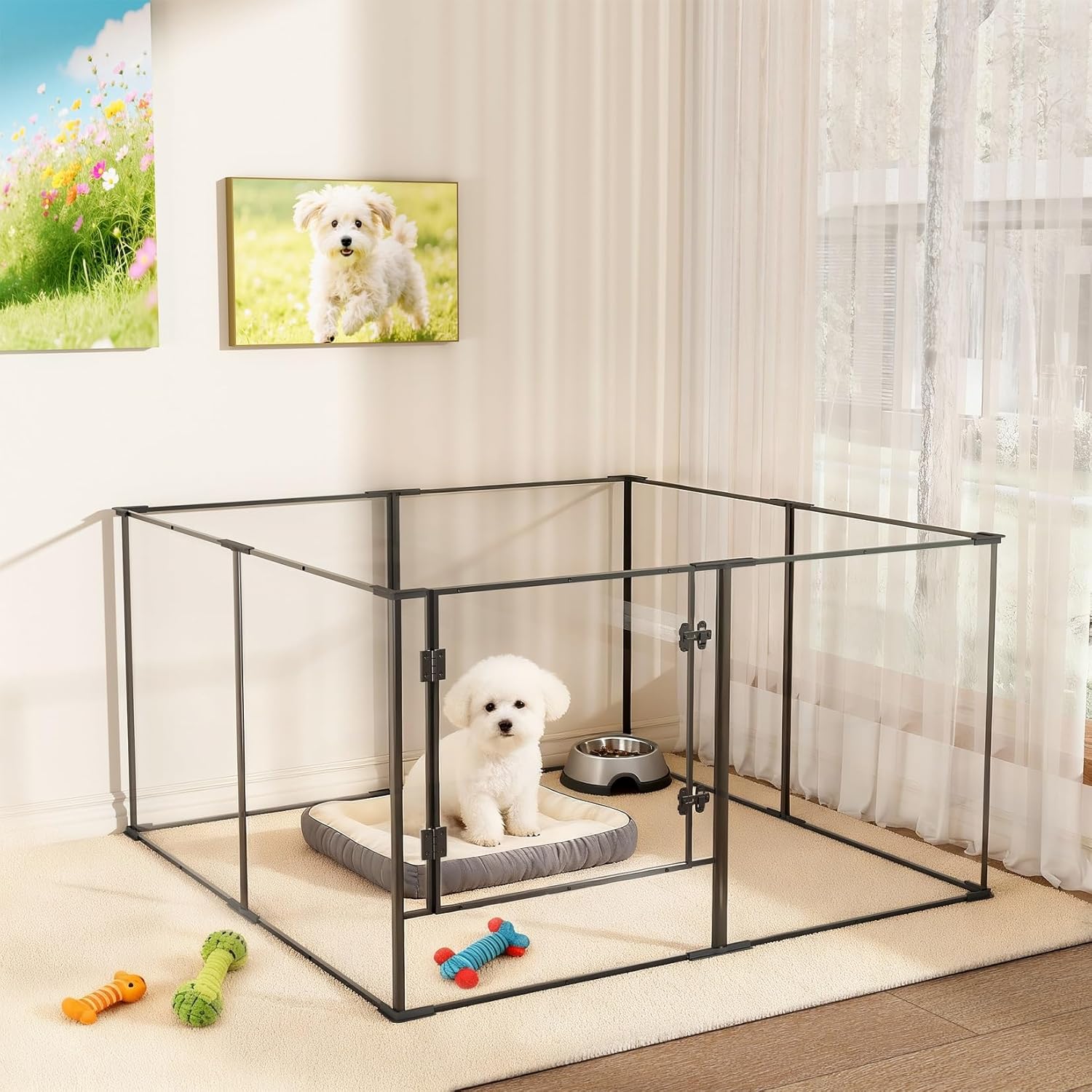 Detalle de BingoPaw Acrylic Litter Box XL Dog Fence: 8-Piece Puppy Run, 123 x 123 x 77 cm
