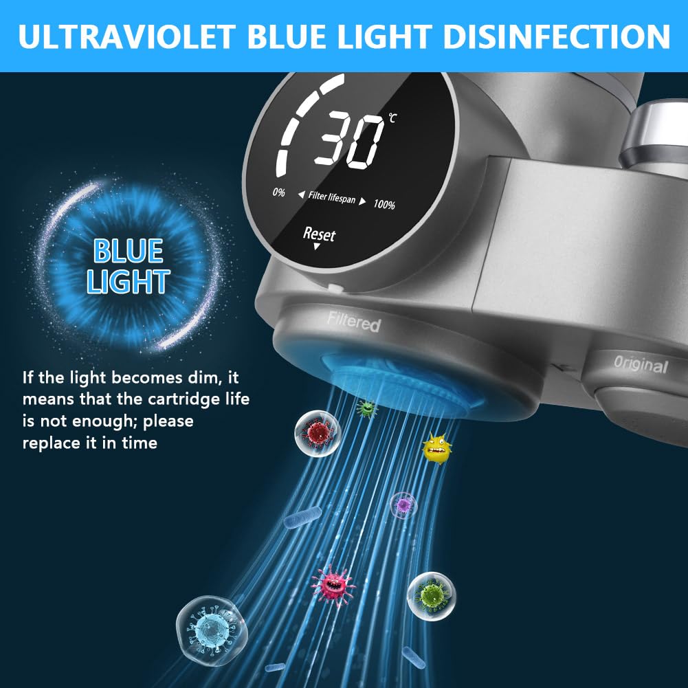 Detalle de HOTUT Filtro Acqua Rubinetto con UV Blu e Display – Sistema di filtrazione 8 livelli per casa e cucina