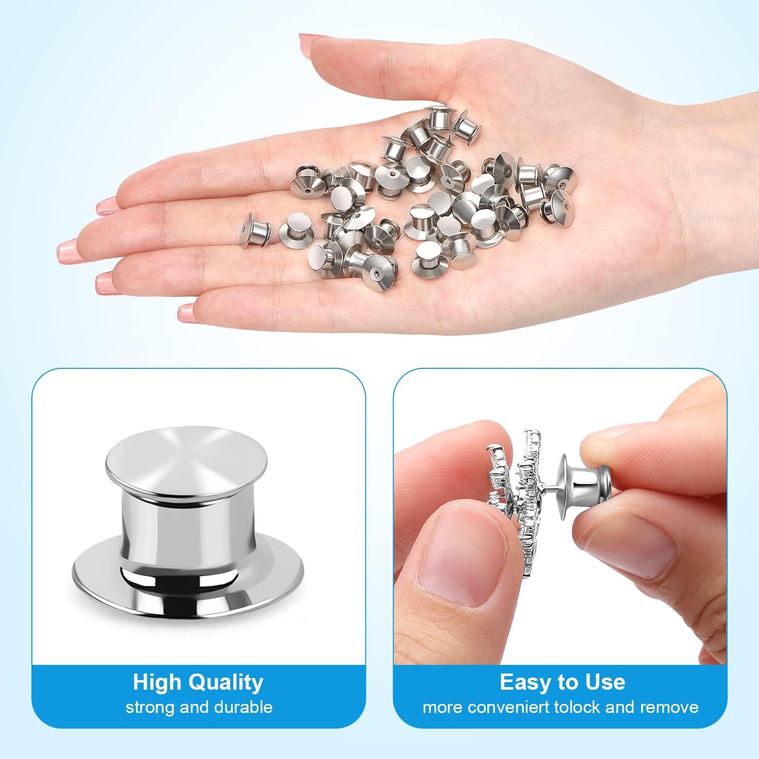 Thumbnail 1 de NANMOTUE PB002 Locking Pin Backs, Nickel-Plated Copper, 60-Pack