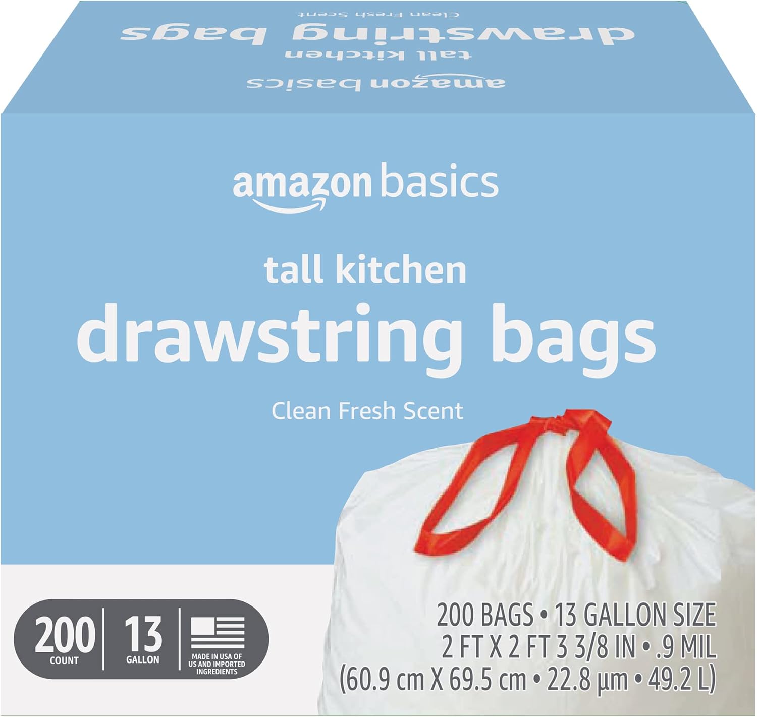 Thumbnail 4 de Amazon Basics 13-Gallon Drawstring Trash Bags, 0.9 Mil, Unscented, 200-Count