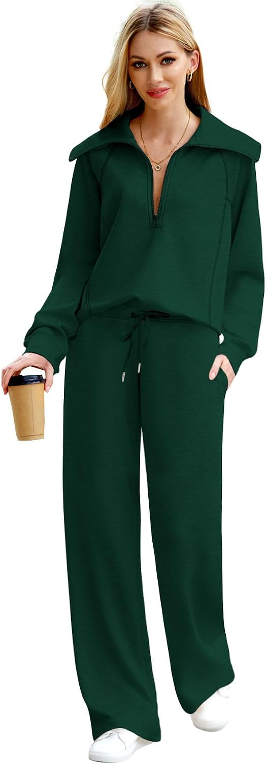 Detalle de XIEERDUO XIEERDUO123 Women's Lounge Set, Half-Zip Sweatshirt and Wide-Leg Pants