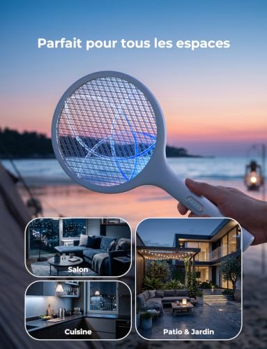 Thumbnail 9 de YISSVIC Raquette Électrique Insectes 4000 V, 1500 mAh, Base Stable, UV 365 nm – Anti-Moutiques et Anti-Mouches
