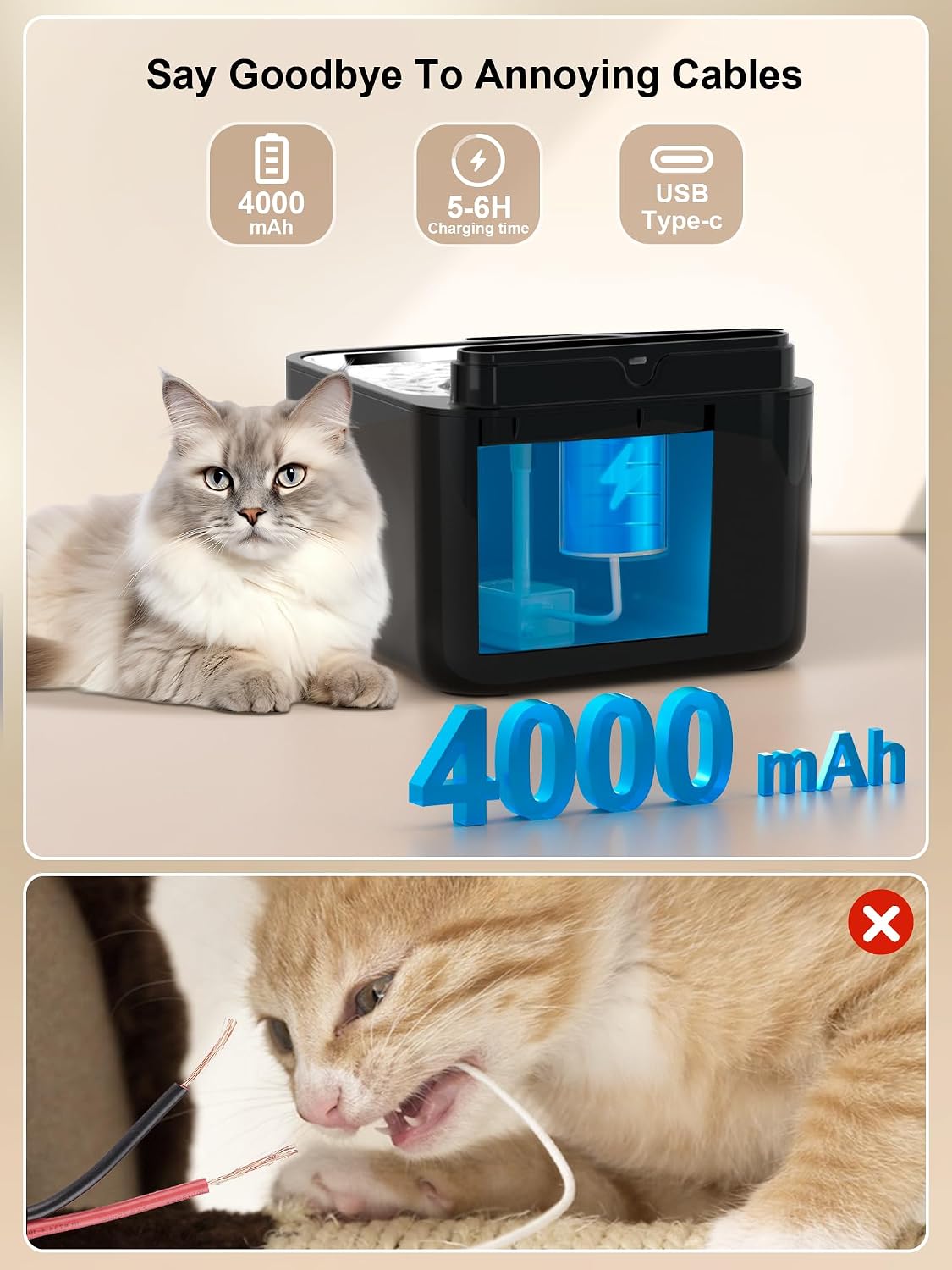 Thumbnail 3 de PLOOHT Trinkbrunnen Katze Kabellos 3,2L