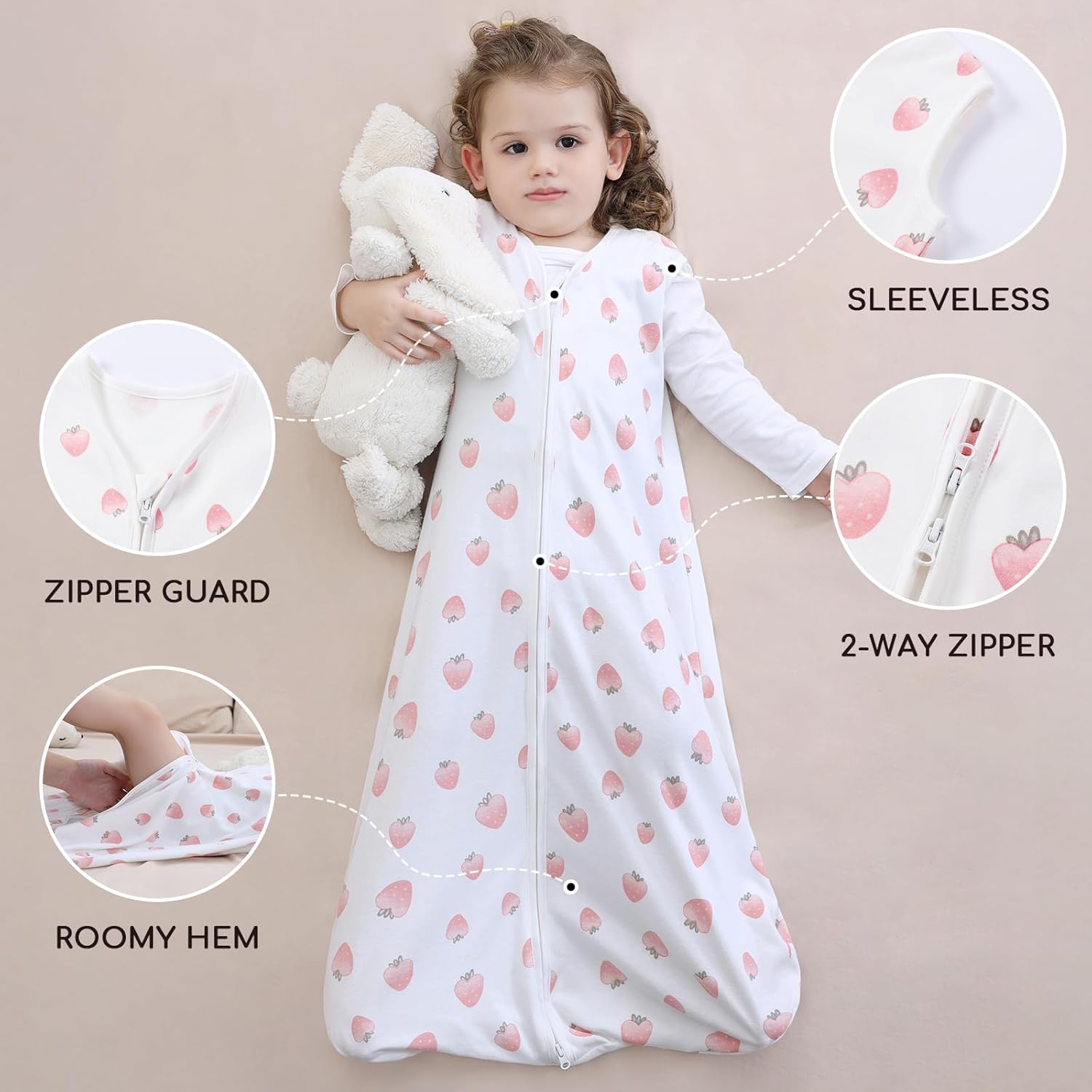 Thumbnail 1 de Yukkidds Baby Sleeping Bag 0.5 Tog – 100% Cotton, Lightweight Summer 2 Pack (Pink Berry)