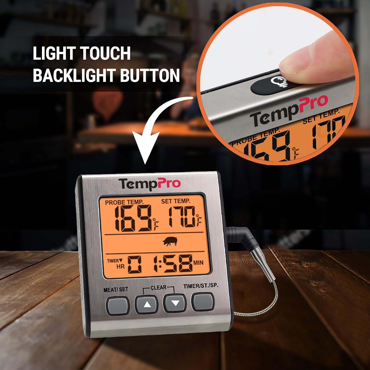 Thumbnail 6 de TempPro TempTrack Digital Meat Thermometer with Backlight, Timer and 6.5-inch Probe