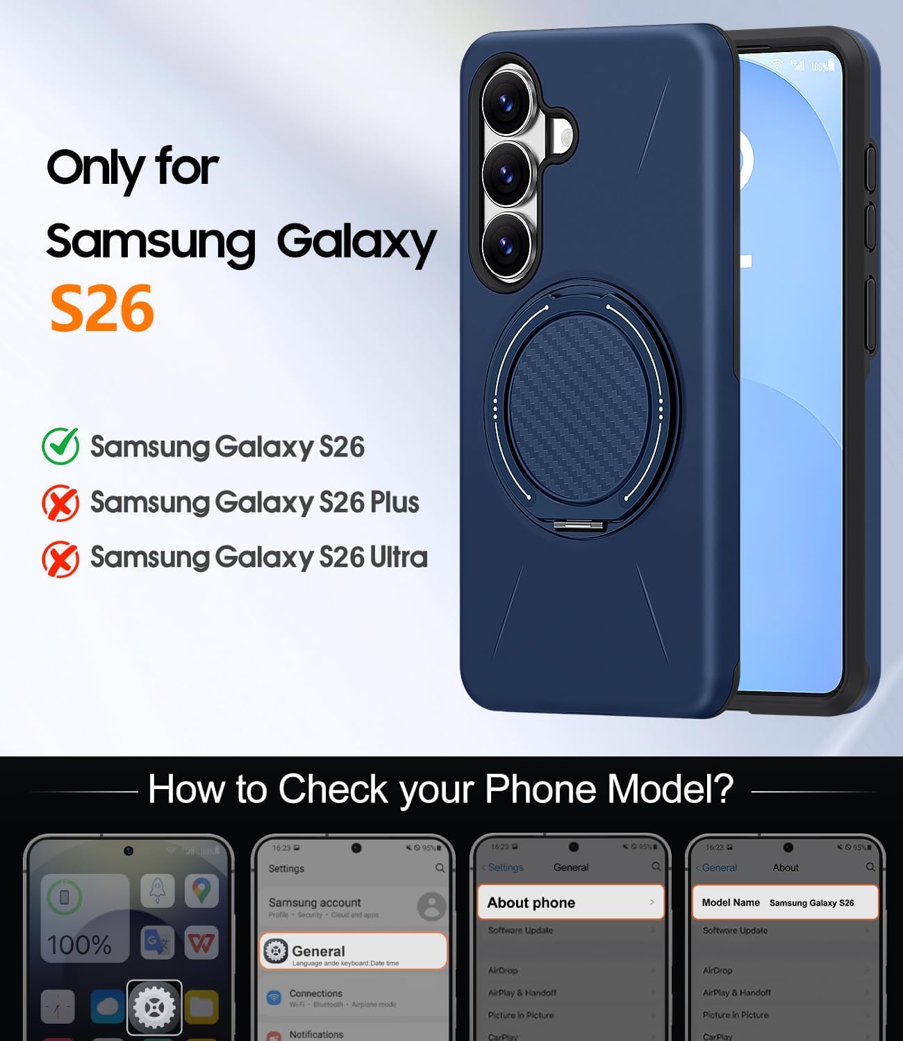 Thumbnail 1 de AOUIA Samsung S26 Case with 2 Screen Protectors: Military-Grade, 360° Kickstand