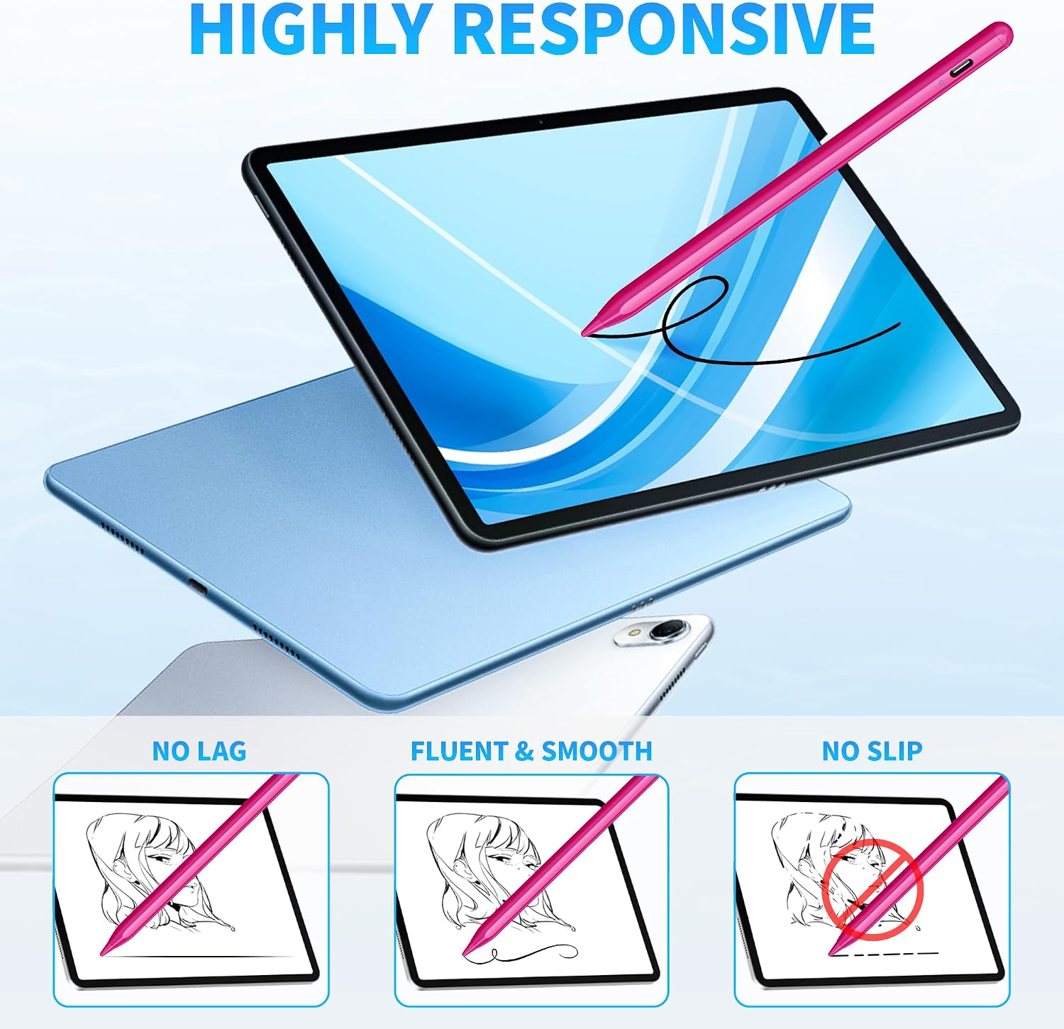 Detalle 2 de DRYMOKINI Stylus Pen (Active Stylus, USB‑C Rechargeable) for iPad/iPhone & Android Touch Screens, 1.5 mm Tip, Baby Pink