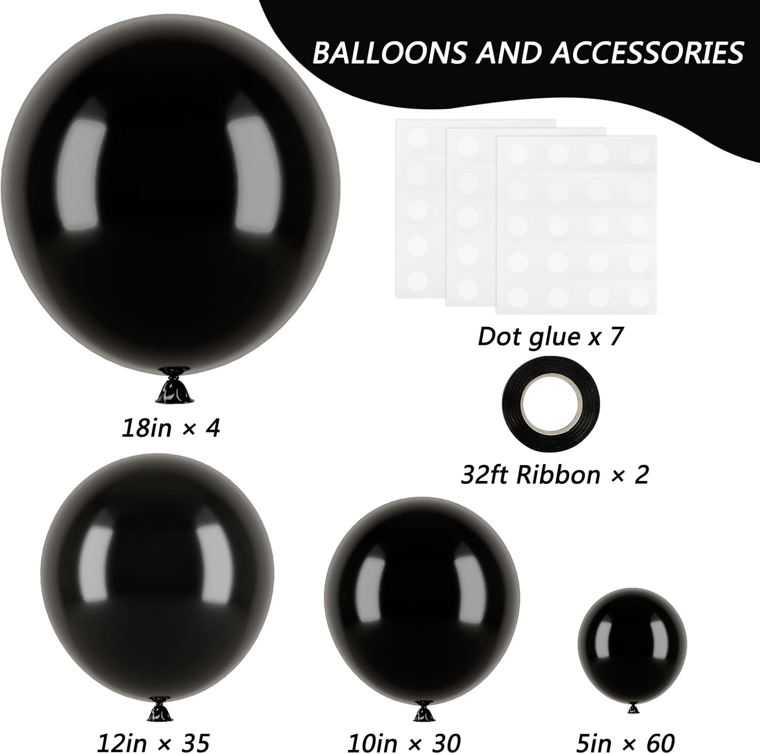 Detalle de RUBFAC Black Balloon Arch Kit (129pcs) — Matte Black Latex Balloons for Graduation, Birthday & Party Décor