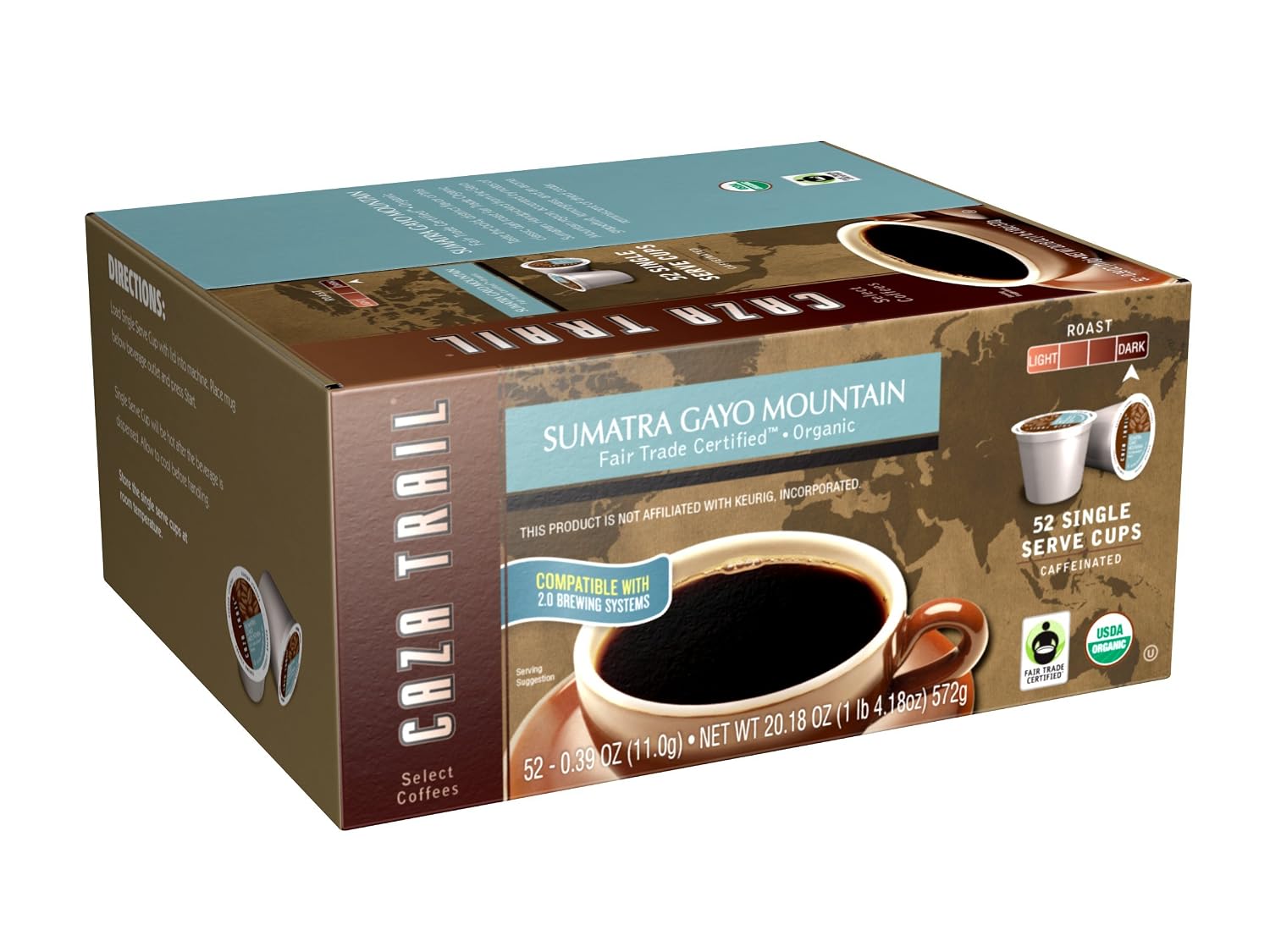 Detalle de Caza Trail 02G77984221 Organic Sumatra Gayo Mountain Coffee Pods, 52 Count