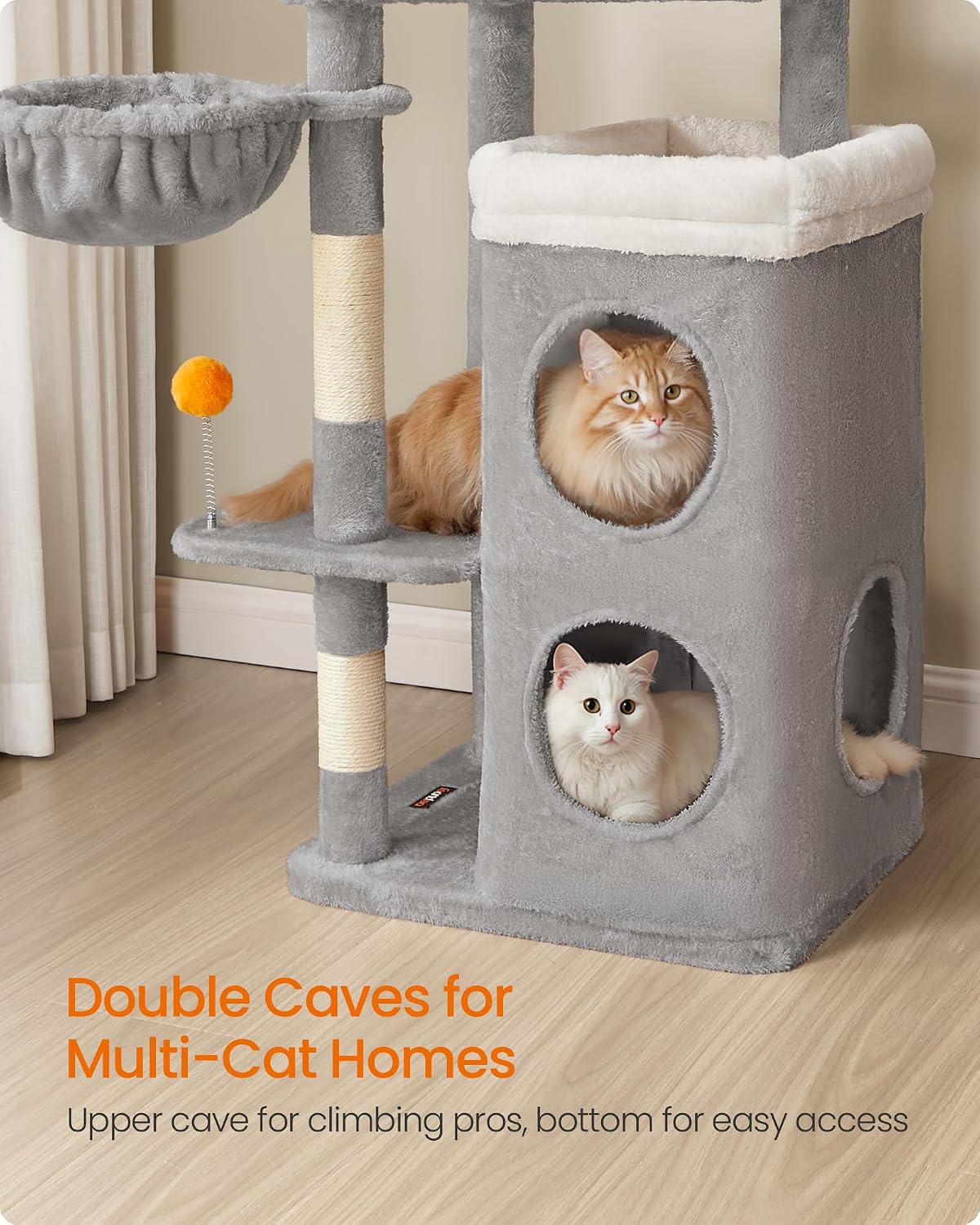 Detalle de FEANDREA Tall Cat Tree, 150 cm, Two Caves and Three Sisal Scratching Posts