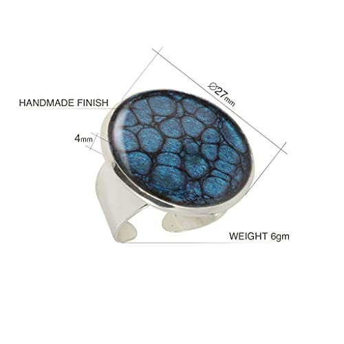 Thumbnail 1 de Dragon Porter Classiques Glamoureux Ronde Grosse Bagues Fantaisie Réglable – Bleu Marine Argent